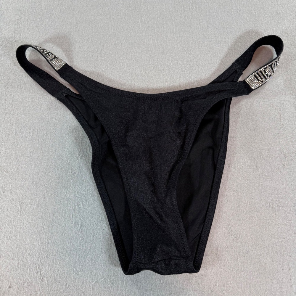 Victoria's Secret Shine Strap Brazilian Bikini Bottom Black L